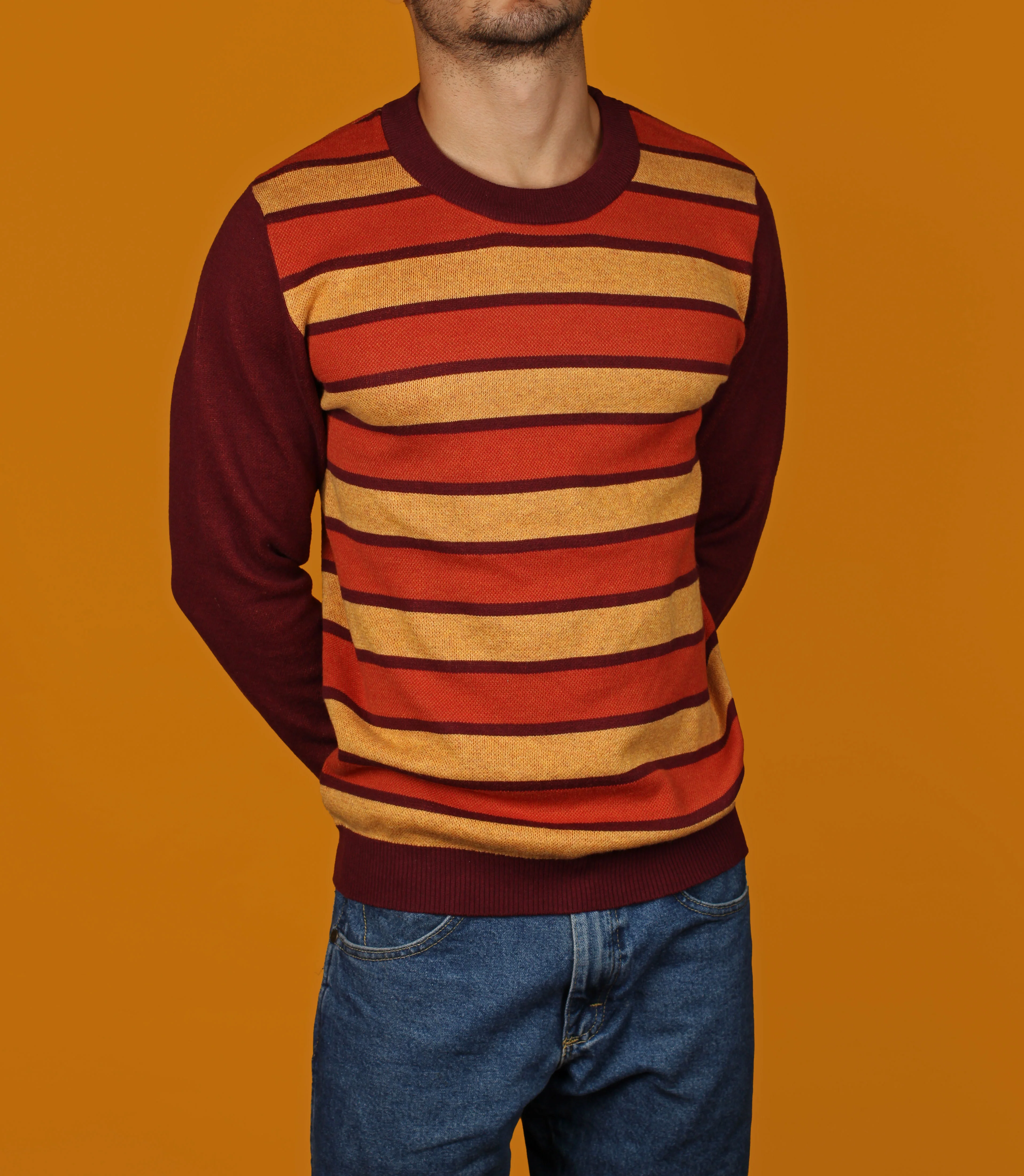 70's Orange Striped Knit Sweater - Image 2