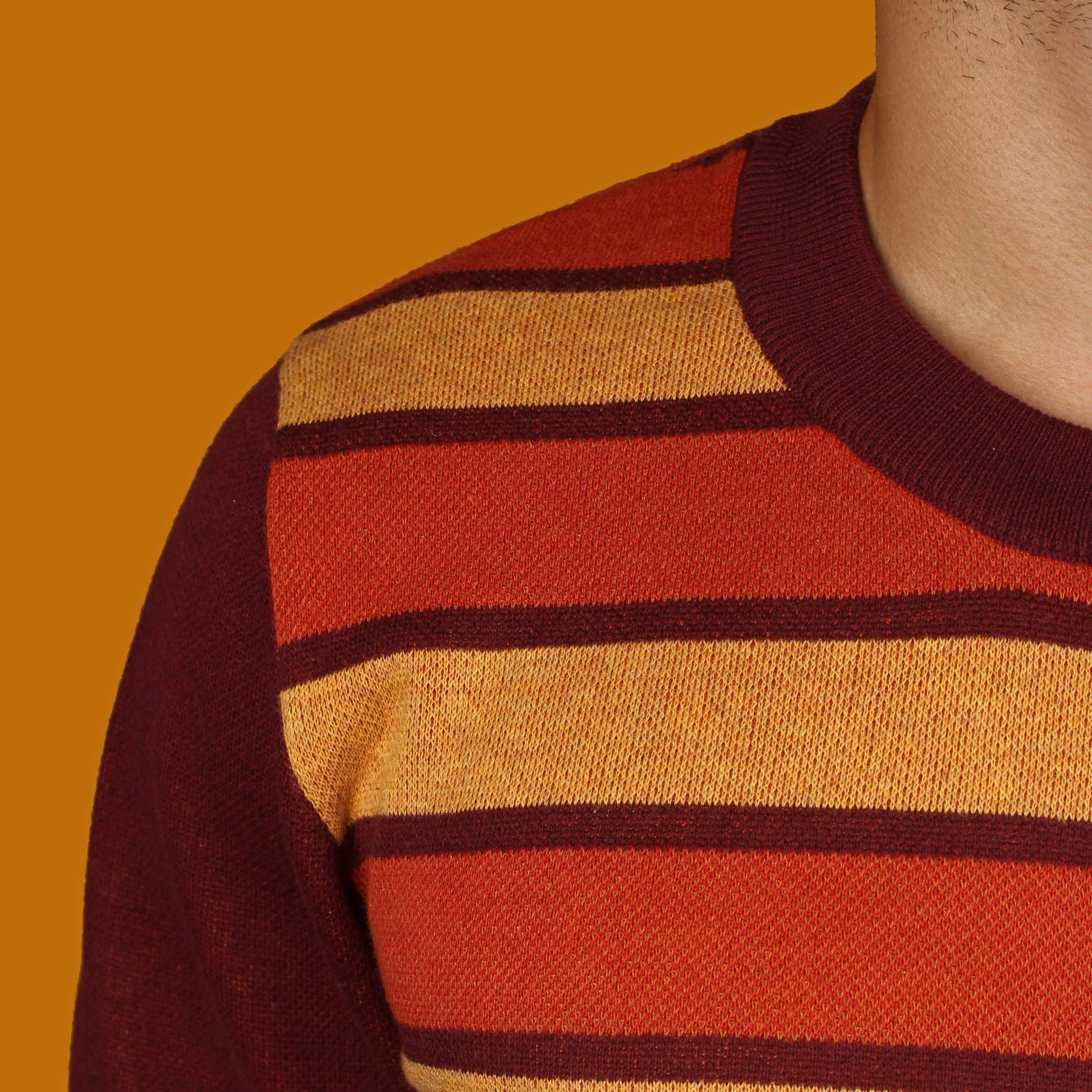 70's Orange Striped Knit Sweater - Image 3