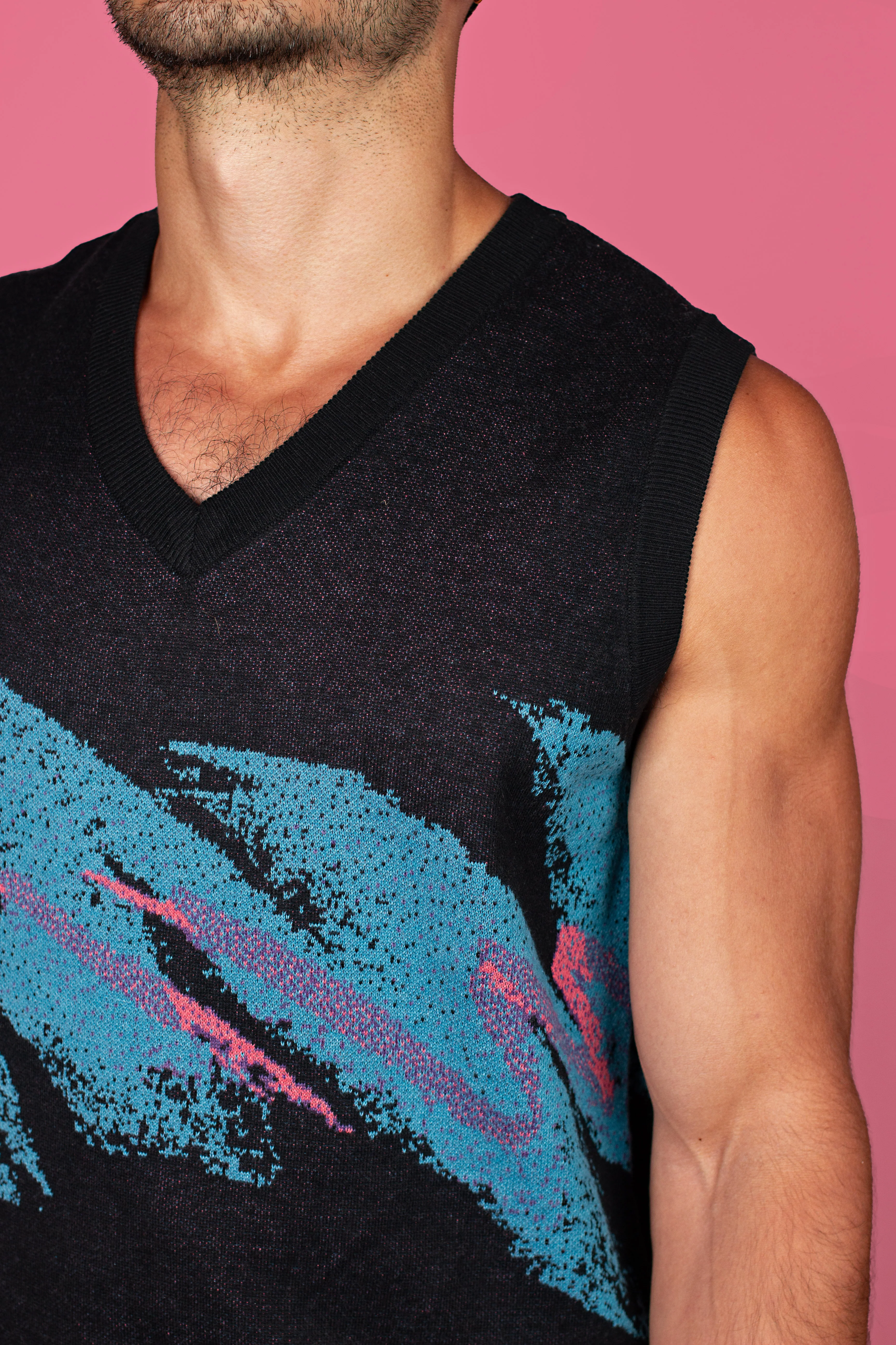 1980's Jazz Knit Sweater Vest (Black) - Image 2