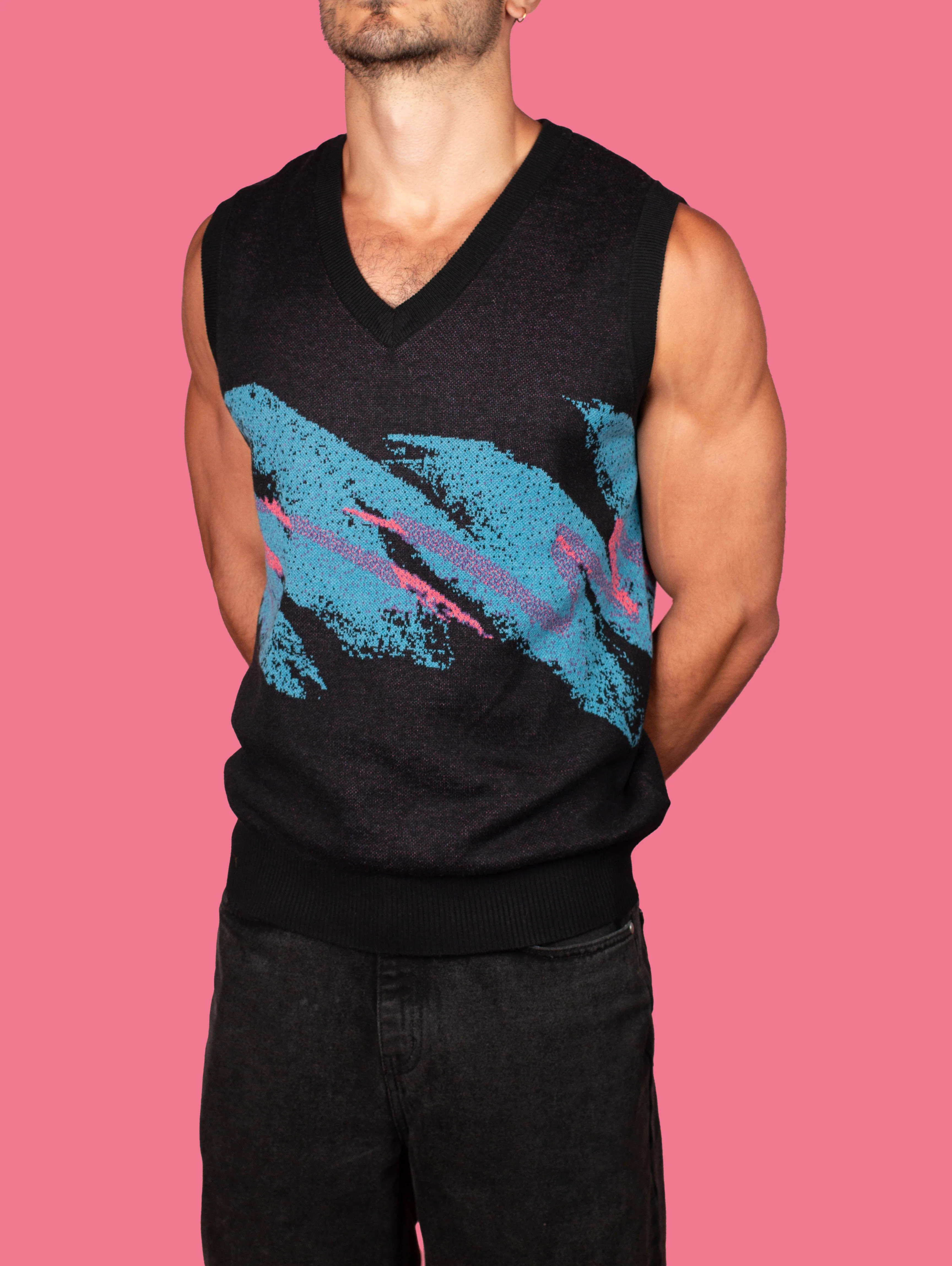 1980's Jazz Knit Sweater Vest (Black) - Image 3