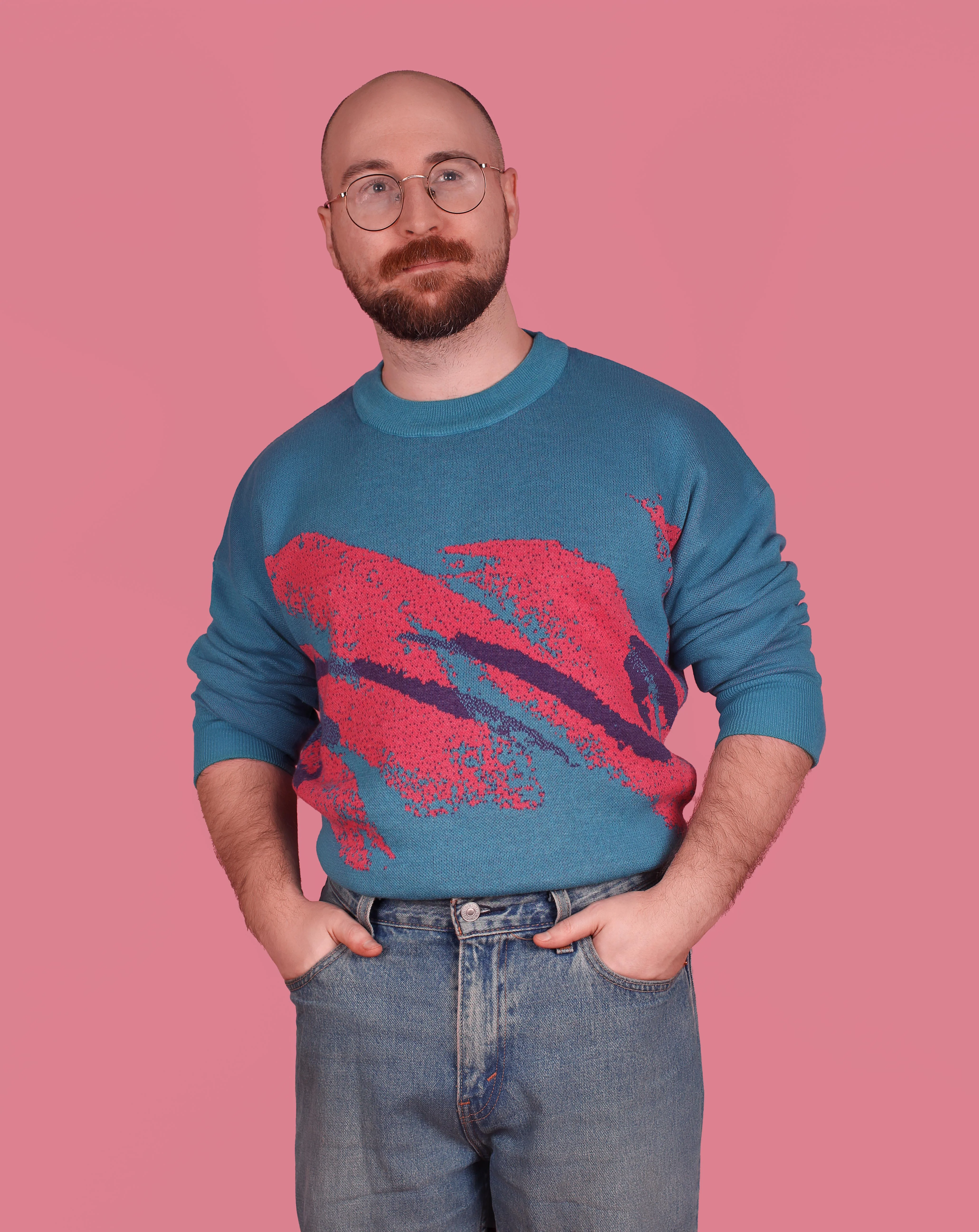 1980's Blue Jazz Knit Sweater - Image 4