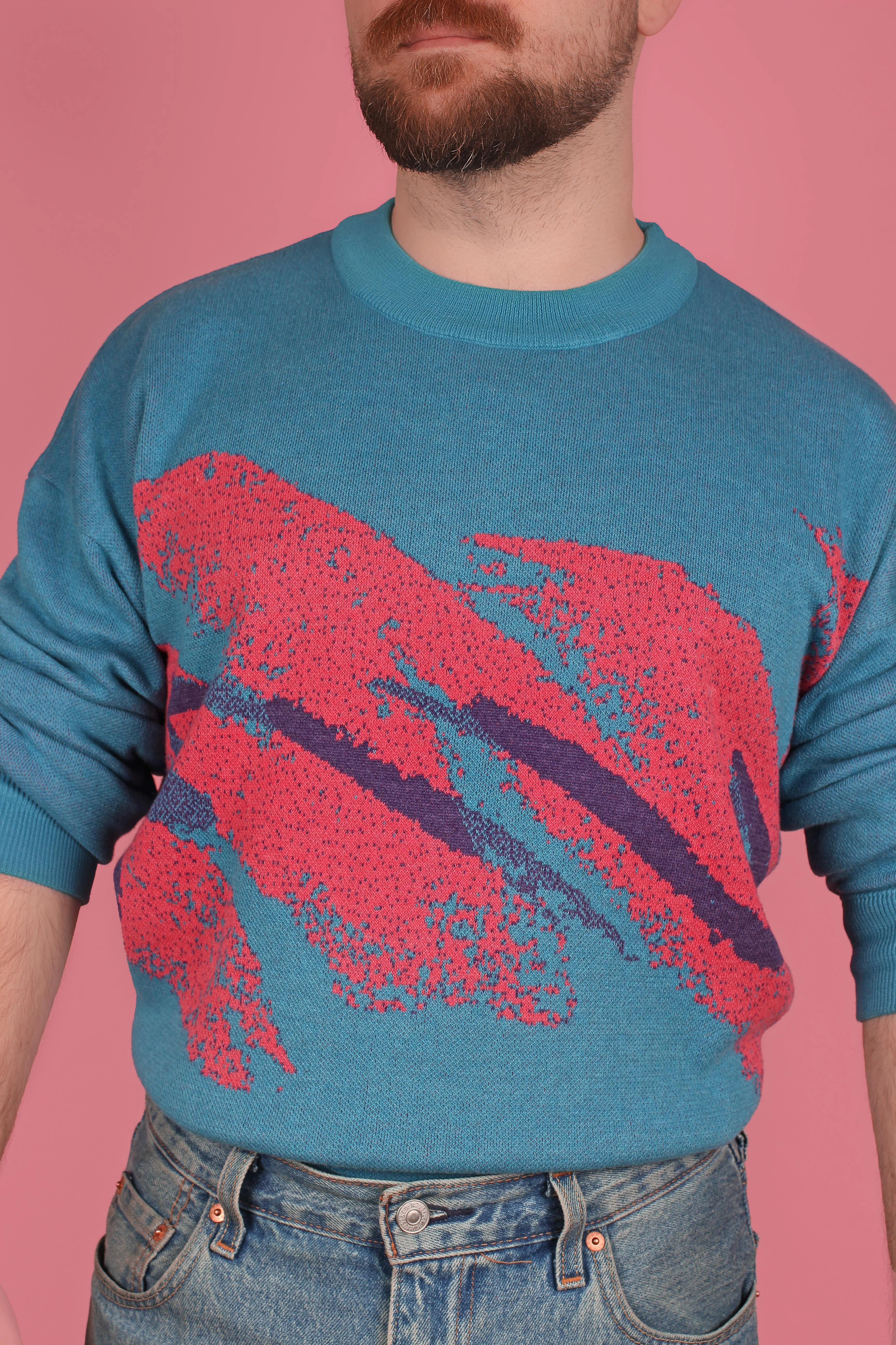 1980's Blue Jazz Knit Sweater - Image 5
