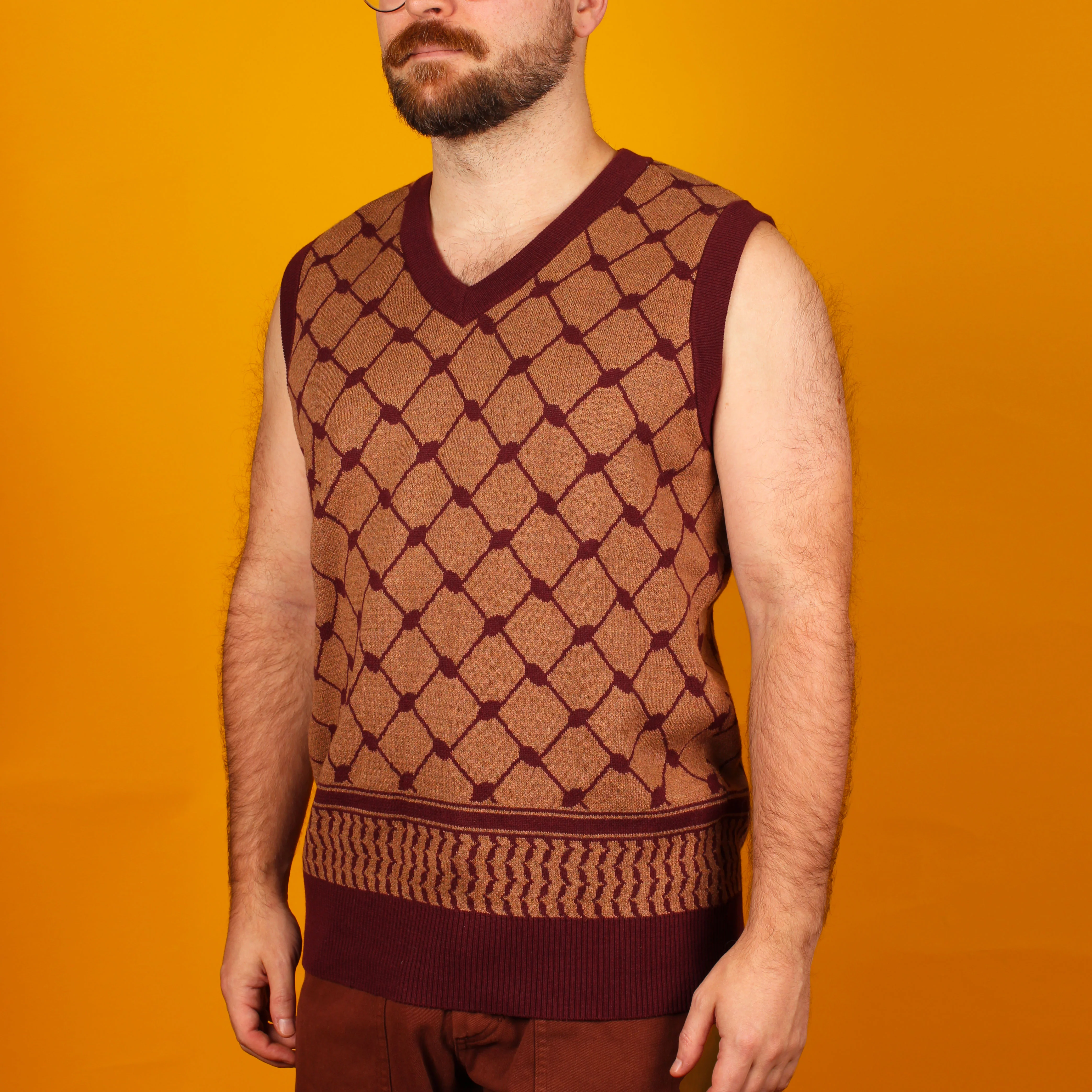 Brown Keffiyeh Knit Sweater Vest - Image 3