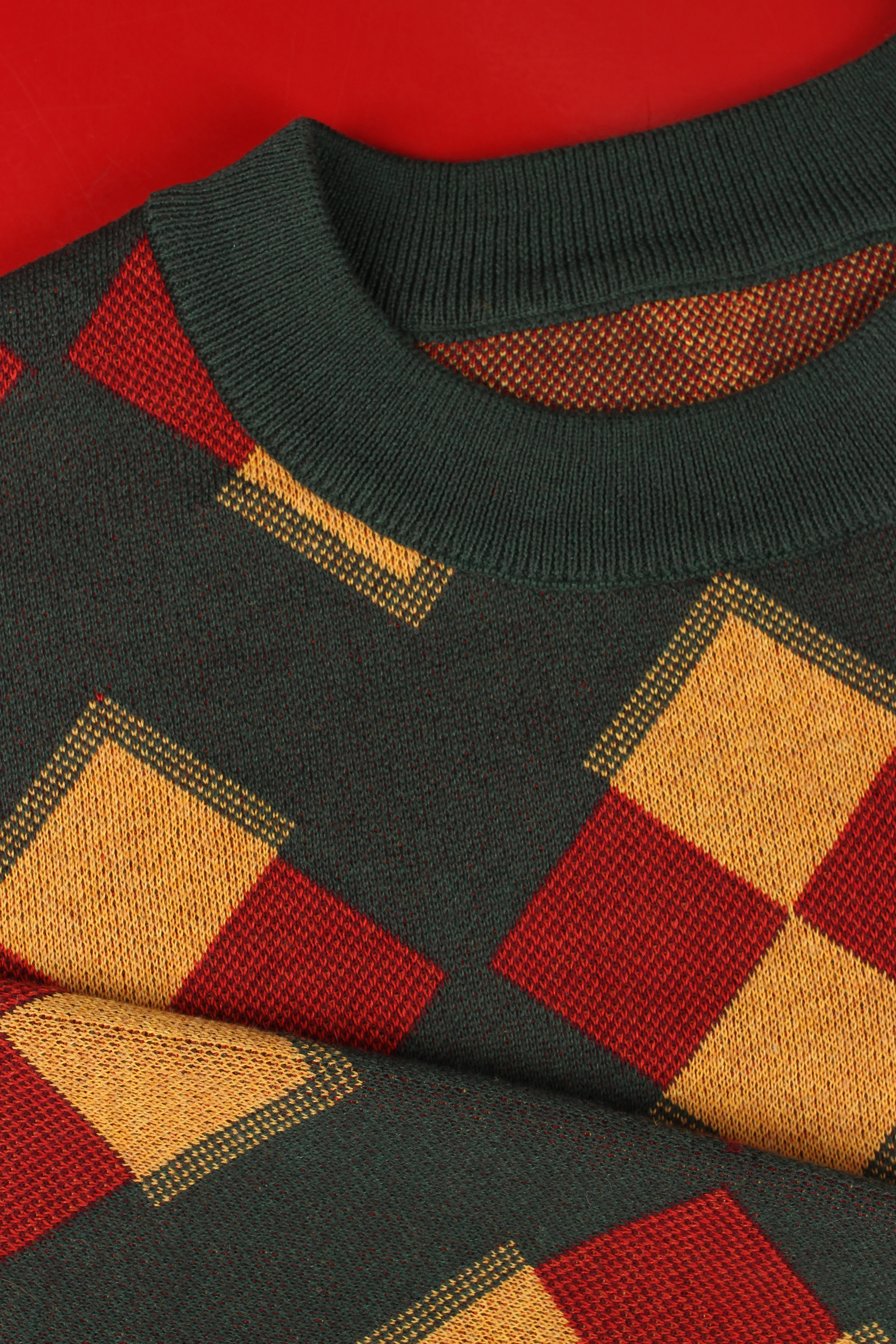 Green Checkered Squares Knit Sweater - Image 2