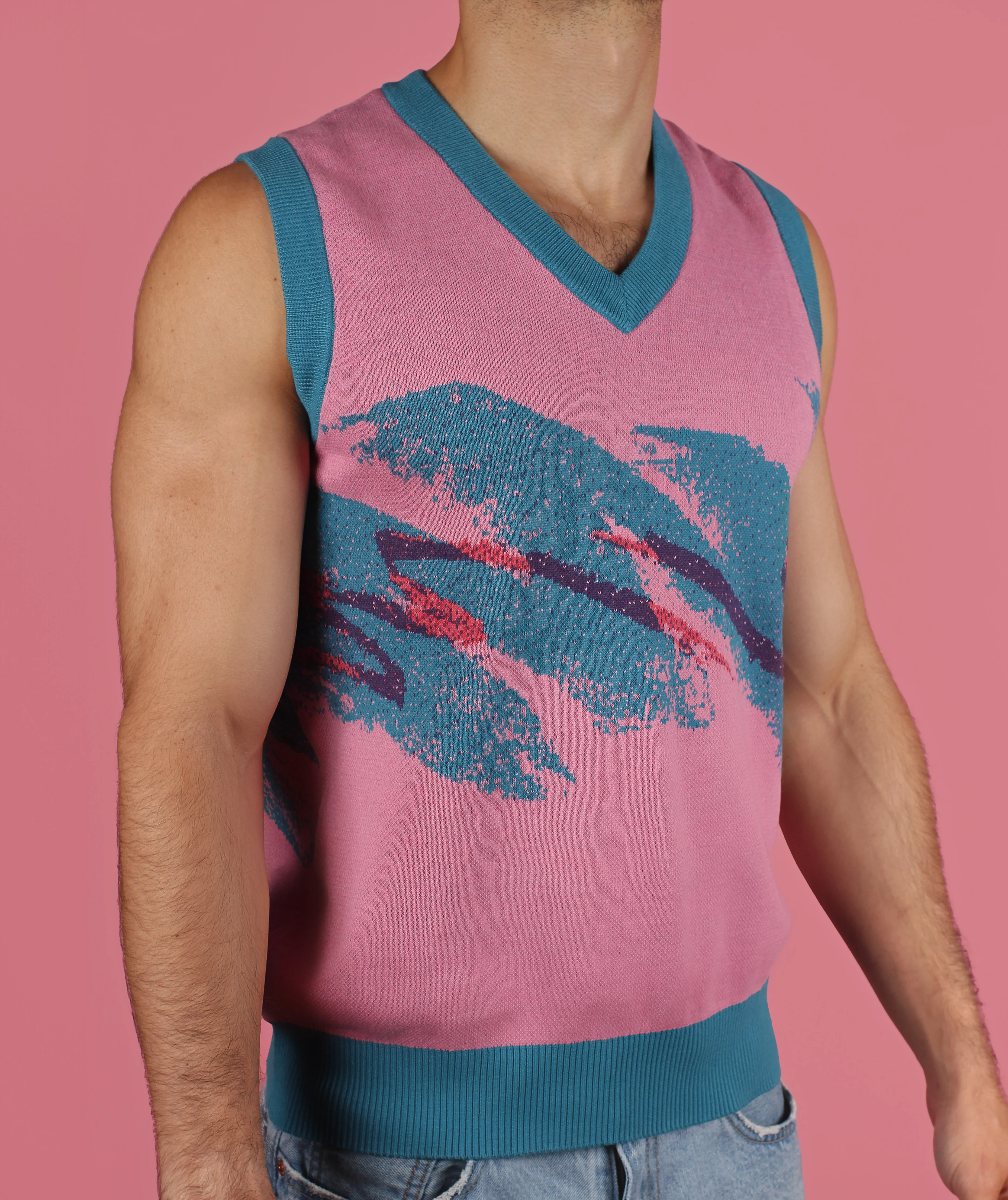 1980's Jazz Knit Sweater Vest (Pink) - Image 2