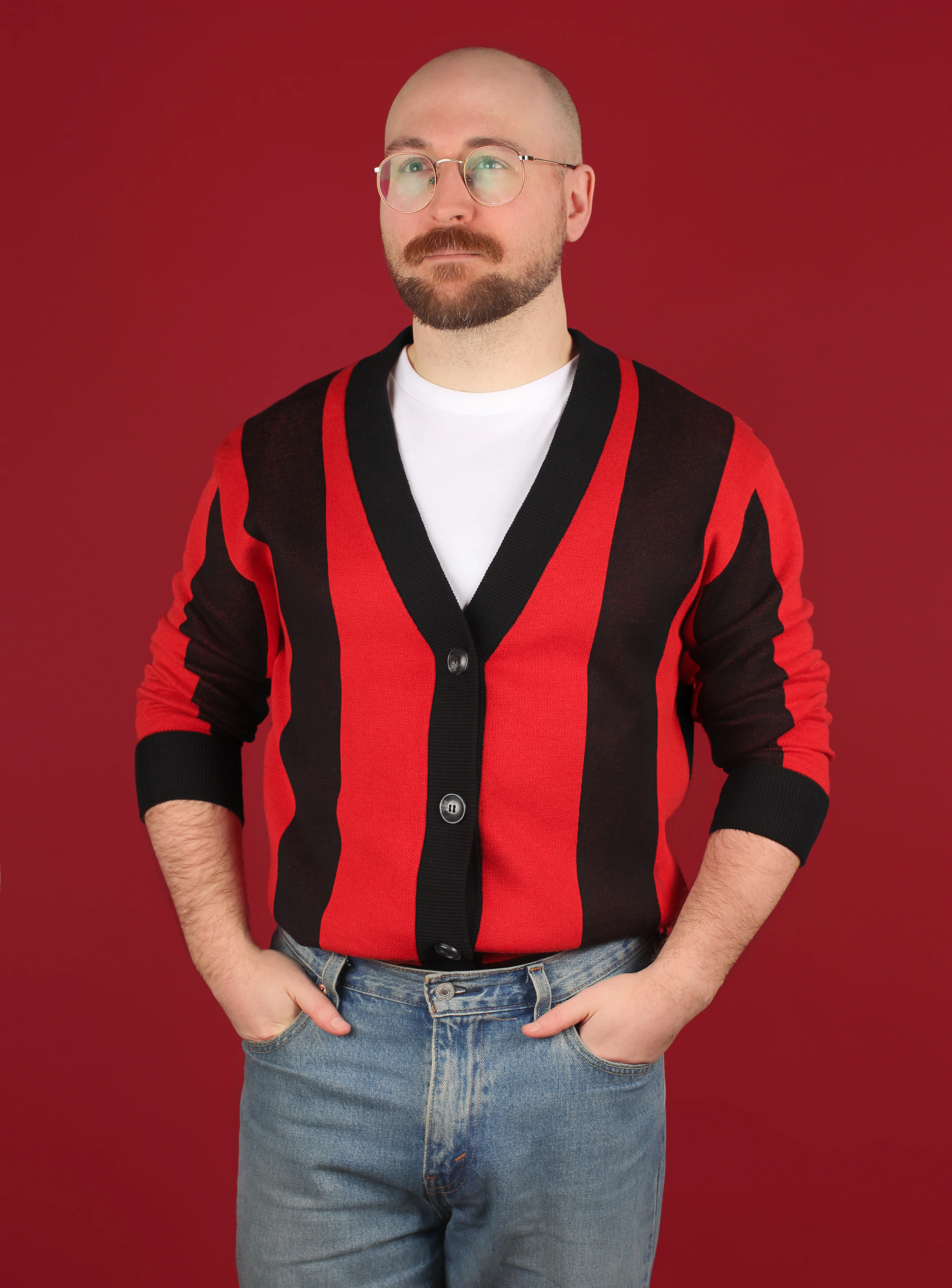Red & Black Striped Knit Cardigan - Image 3