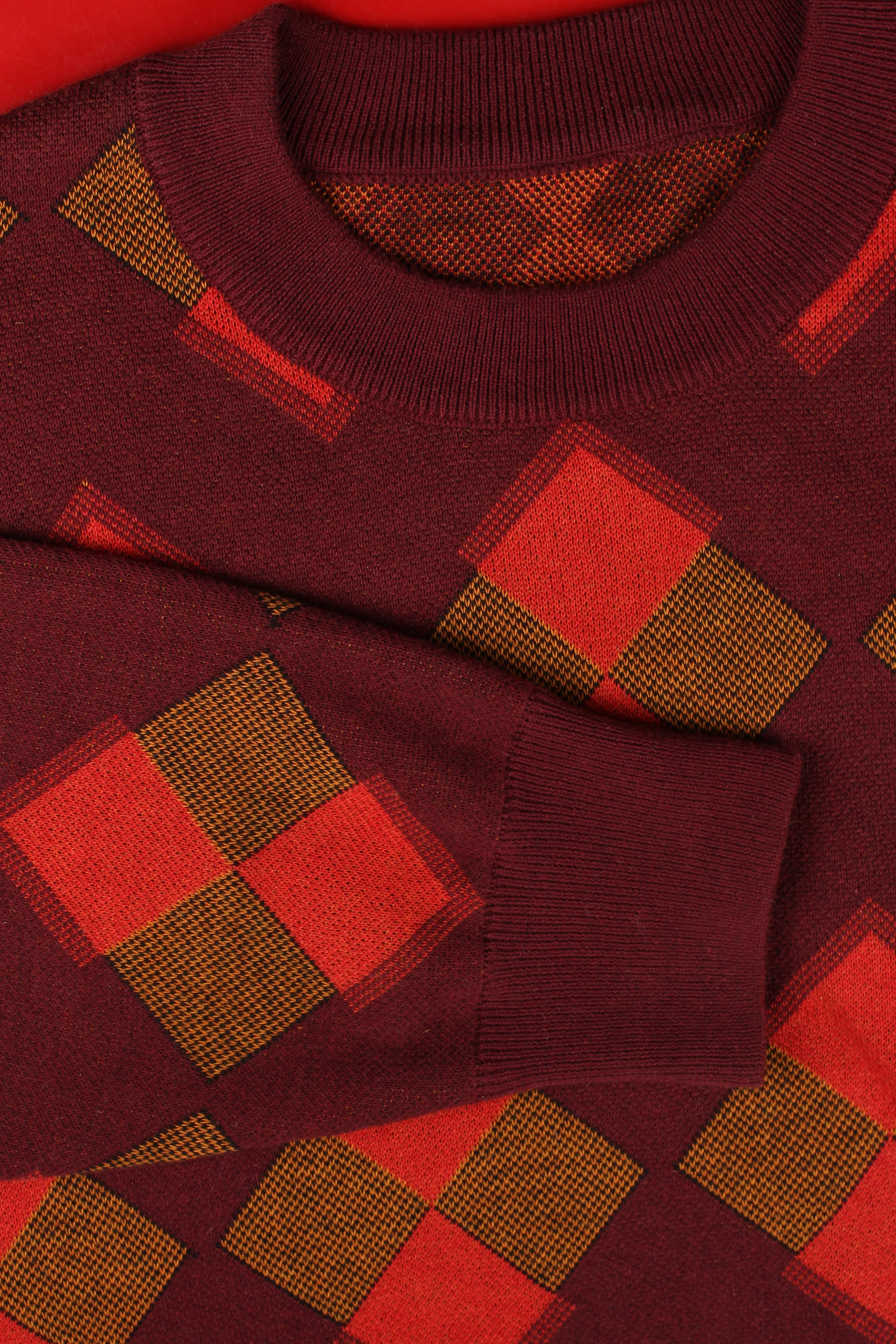 Red Checkered Squares Knit Sweater - Image 2